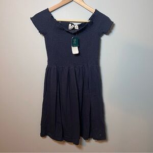 Roxy Off The Shoulder Smocked Mini Dress Size M Navy Blue‎ Cottagecore NEW!